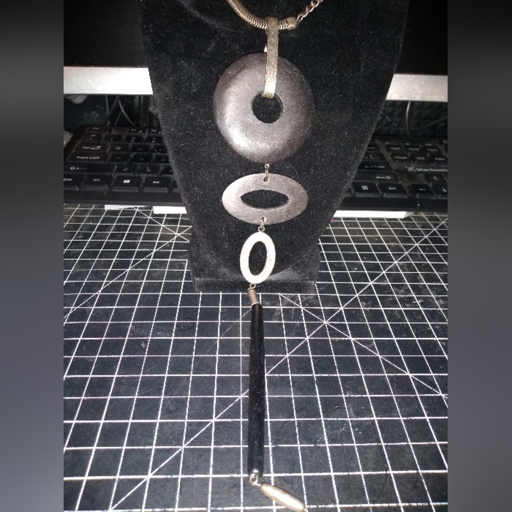 Vintage Kien Snake Chain Necklace,12 Inch Abstract Pendant, Wood & Metal… - Picture 1 of 9